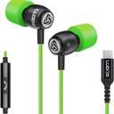 LUDOS Clamor USB C Headphones for iPhone 16 15 Pro Max Plus iPad Pro, USB-C Earbuds for Samsung Galaxy S24 S23 Ultra S22 S21 FE S20 A55 A54 A53, USB Type C Earphones - Green