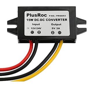 PlusRoc Waterproof 12V/24V to 5V Converter DC-DC Step Down Module Power Adapter (Open Wire)