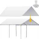 12 x 20 ft Heavy Duty Carport Canopy Waterproof Garage Car Shelter Tarp Tent for Car Canopy Replacement Cover with 50 Ball Bungees, Only Top Cover, Frame is Not Included