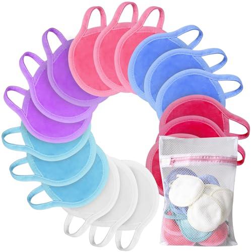 Nugilla Reusable Makeup Remover Pads, 18 Packs Microfiber Face Cloth with a Washable Laundry Bag, Reusable Rounds Towels for Face Cleaning, Soft Facial Rounds Wipes Eyes/Lips Clean for Women Gifts