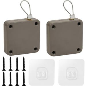 SHIMIDO Upgraded Punch-Free 1000g Automatic Screen Door Closer, Storm & Sliding Screen Auto Door Closer with Steel Drawstring for Bathroom, Bedroom, Study Room, etc. (2 Pack Sandstone)