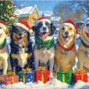 Christmas Dog Gathering 1000 Piece Puzzle for Adults, Fun Puzzles for Adults 1000 Pieces with HD Print & Poster, 27.5 * 19.7 in Dust Free, for Gifts Halloween Christmas Family Games Lovers