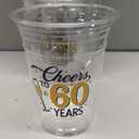 50 Pcs 60th Birthday Party Plastic Cups Bulk, 16 Oz Black Gold Plastic Clear Disposable Drinking Cups for Celebrating 60 Years Old Birthday Party Supplies Decorations Women Men