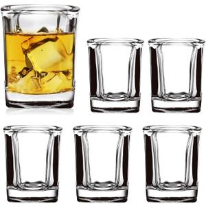 6 Pack Glass Shot Glasses Set with Heavy Base 2.2oz Mini Square Whiskey Shot Glasses Bulk, Clear Shot Glass Cups for Liquors, Spirits, Espresso, Ideal for Home Bar and Restaurants