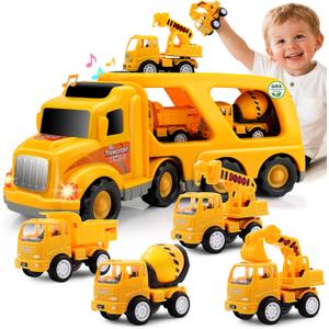 Nicmore Construction Truck Toddler Toys Car: Toys for 1 2 3 4 Year Old Boy 5 in 1 Carrier Toys for Kids Age 1-3 2-4| 18 Months 2 Year Old Boy Christmas Birthday Gifts