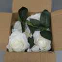 Fule Artificial Silk Rose Flower Centerpiece Arrangement in Glass Vase with LED Light for Home Wedding Decoration (White)