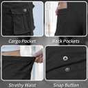 ELLEVEN Bermuda Cargo Shorts Women, Elastic High Waist 6 Pockets Shorts 7 Inch Inseam Summer Jorts for Women Casual (Black, L)