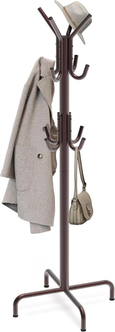 Simple Houseware Standing Coat and Hat Hanger Organizer Rack, 12 Hooks, Bronze