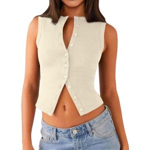 Matunana Womens Going Out Tops Summer Spring Ribbed Tank Sexy Crop Cute Y2K Button Down T Shirts Fashion Clothes 2026 (White, S)