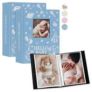 Lanpn Baby Photo Album 4x6 100 Pockets 2 Packs, Mini Linen DIY Window Photo Book Newborn Bebe Album Memory Book Sets, Holds 100 Top Loader Vertical Pictures Gift for Kids Boy Girl Baby Shower, Blue