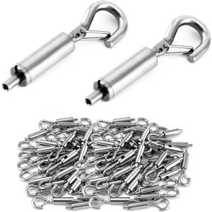 QWORK Steel Wire Rope Hanger, 80 Pack Portable Hook & Eye Turnbuckle Tension for 1/16-3/32 Stainless Steel Cable Guide Wire Rope