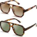 livho Trendy Polarized Square Aviator Sunglasses Women Men Square Eyewear Frame, Retro Sun Glasses for Women Men 2025 Shades, Brown Tortoise/Brown+Brown Tortoise Green