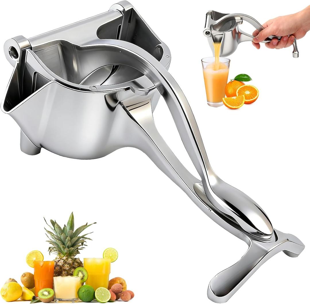 Manual Juicer, Hand Press Lemon Squeezer & Citrus Press - Upgrade Aluminum Alloy Fresh Fruit Juice Extractor, Ergonomic Grip Heavy Duty Manual Juicer, Effortless & Easy to Clean Kitchen Tool (Silver)