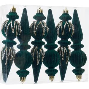 Green Velvet Christmas Ornaments Set,6 Pack Plastic Shatterproof Christmas Ball Hanging Ornaments for Xmas Tree Decorations(6.7Inch)