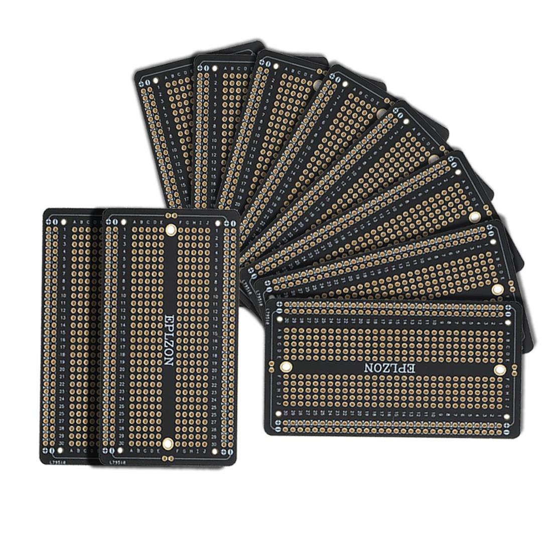 10 Pcs Solderable Breadboard PCB Board Gold-Plated Solder Breadboard for DIY Electronics Projects Apply to Soldering Projects 3.5"x2.05" (Black)
