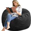 Bean Bag Chair 4Ft, Memory Foam Filled, Removable Velvet Cover, Giant Bean Bag Chairs for Adults and Teens, Round Sofa Chair for Dorm Room, Bedroom and Gaming Room, Black