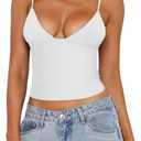 REORIA Butsmooth Womens Sexy V-Neck Sleeveless Double Lined Going Out Y2K Trendy Cami Shirt Cropped Tank Tops (Small, White)