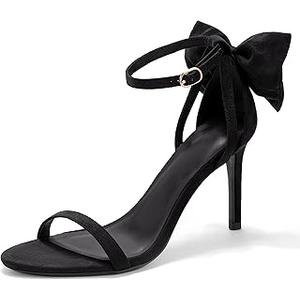 Coutgo Womens Ankle Strap High Heels Open Toe Stiletto Bow Tie Knot Heeled Sandals Fashion Wedding Dress Pump Shoes Size 7.5