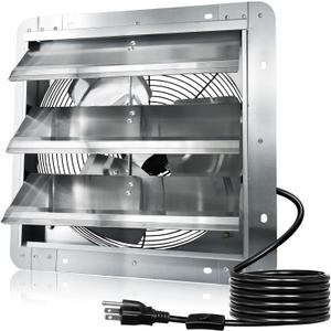 Hiorucet 14 Inch Shutter Exhaust Fan, 1558CFM High Speed Low Noise Aluminum Louvered Exhaust Fan Wall Mounted with 1.8m Power Cord for Greenhouse, Garage, Shop, Attics, Chicken Coop Ventilation.