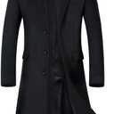ebossy Men's Wool Blend Full Length Overcoat Single Breasted Long Coat with Flap Pocket (Large, Black)