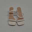 Women's Square Open Toe Heeled Sandals Two Strap Mules Slip On Block Chunky Mid Heels Sandals (8, White)