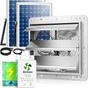 12" Solar Exhaust Fan for Greenhouse with Battery and Adjustable Thermostat, Attic Fans for Garage and Shed with 2PCS 30W Bifacial Solar Panels