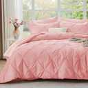 JOLLYVOGUE Twin XL Comforter Set 5 Pieces - Bed in a Bag Twin XL for All Season, Pintuck Bedding Comforter Sets with Comforter, Flat Sheet, Fitted Sheet and Pillowcases & Shams, Pink