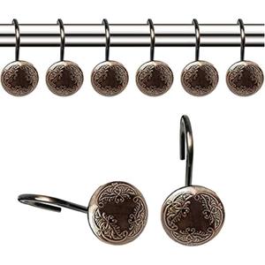 Oil Rubbed Bronze Shower Curtain Rod Hooks, Antique Curtain Rings Holder Decorative Rustproof for Bathroom Shower Home