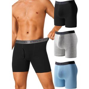 FINETOO Mens Underwear Boxer Briefs Soft Breathable Cotton Wide Waistband Men Underwear 3 Pack (L)