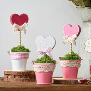 Valentines Day Decor: Rustic Candy Heart Mini Potted Wooden Sign Set 3Pcs, Heart Shaped Plant Pot Tabletop Centerpiece Tiered Tray Decor, Valentines Day Decorations for Home Gifts, Pink Pastel White