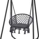 SUNCREAT Hammock Chair with Stand Included, Heavy Duty Hanging Chair with Stand, 330 lbs Capacity, Patent Pending, Grey