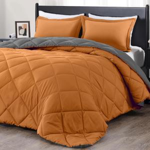 downluxe King Size Comforter Set - Burnt Orange and Grey King Comforter, Soft Bedding Sets for All Seasons -3 Pieces - 1 Comforter (104"x92") and 2 Pillow Shams(20"x36")