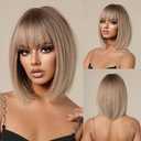 Blonde Ombre Bob Wig with Bangs for Women  Short Straight Synthetic Wig, 12 inches Natural-Looking Heat Resistant Hair for Daily Wear, Cosplay, Party (Style 7)