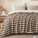 EMME Cotton Muslin Large Throw Blanket Couch Breathable Gauze Soft Lightweight Bed Blankets Adults (Striped Brown, 50"x70")