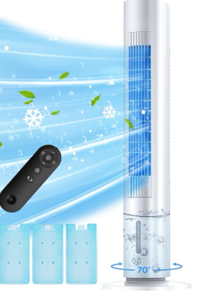 Evaporative Air Cooler, 35" Windowless Air Conditioner Portable, 3 Speeds, 1.2L Water Tank, 3 Ice Packs, 20ft Remote, 7H Timer, No Hose No Window Needed,70 Oscillating Portable AC Unit for Room