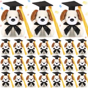 24 Pcs Graduation Mini Dog Stuffed Animal Tiny Congrats Grad Doll Small Soft Plush Animal Keychain with Graduation Cap for Kindergartners College High School Graduation Gifts Party Favors