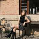 Knee High Boots for Women Square Toe Chunky Heel Fold Over Slouchy Boots Wide Calf Comfortable Tall Boots (11, Black)