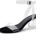 Shoe Land Women's Low Heels  2.75 Inch Chunky Block Heeled Sandals | Clear Sandals, Open Toe Dressy Short Heels with Ankle Strap for Wedding, Prom & Party
