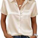 Zeagoo Satin Blouses for Women Silk Button Down Shirts Short Sleeve Business Casual Tops, Size: Small
