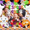 58 PCS Halloween 1st Birthday Decorations The Spooky One Party Decorations Happy 1st Bday Banner Cake Topper Ghost Spider Web Haunted House Themed for Kids One Year Old First Bday Party Supplies