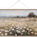 ARPEOTCY Extra Large Vintage Framed Wall Art, 36x54 Inch Wildflower Field Floral Landscape Hanging Canvas Prints Scroll Wall Art Decor for Living Room Bedroom, Retro Scenery Pictures Above of Bed