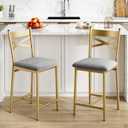 IDEALHOUSE Bar Stools Set of 2, Upholstered Bar Chairs with Back, Thick Cushion, Counter Height Barstools for Kitchen Island Apartment Counter Bar (2)