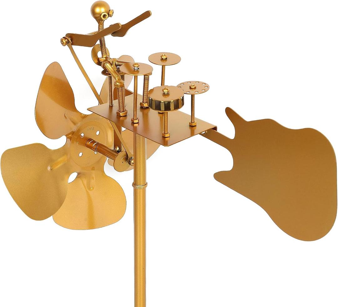 Handmade Metal Drummer Windmill, Percussionist Music Figurines and Statues, Rockin Art Figurine, Wind-Powered Kinetic Sculpture, Wind Spinner Windmill Decoration for Yard Lawn Garden Patio Decor