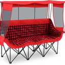 Teenyyou 3 Person Camping Chair with Canopy Shade 700lbs Heavy Duty Oversized Beach Camping Chair with Thick Cushion Cup Holder and Carry Bag, Foldable Portable Sofa for Lawn Beach Outdoor(Red Black)