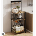 4 Tier Coffee Bar Station, Corner Bakers Rack with 5 Hooks & Wire Basket, Coffee Maker Stand for Small Space, Kitchen Storage Shelf for Entryway, Living Room, Café, Black, 16.5"x13"x47.8