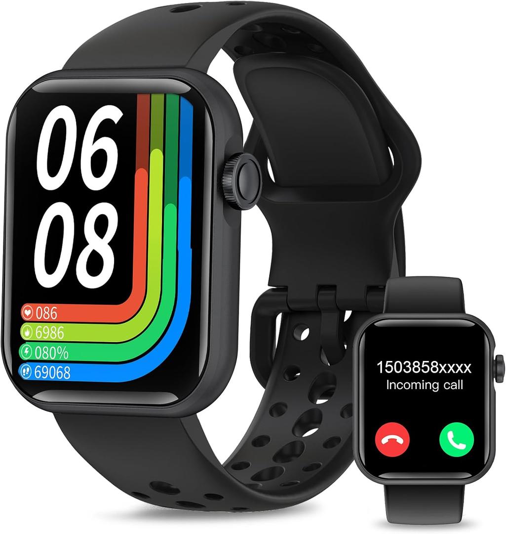 Smart Watches for Men Women 1.83" HD Display Activity Fitness Tracker Smartwatches for Android iOS Phones with Bluetooth Call/Heart Rate/Blood Pressure/Sleep Monitor/100+ Sport/IP67 Waterproof, Black