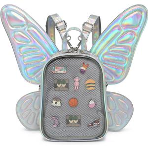 CHERRY SAUCE Ita Bag Backpack Butterfly Wings Fashion Purses and Handbags JK Bags Detachable Straps (Laser Silver)