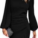 Spicy Sandia Women Ruched Bodycon Cocktail Formal Mini Dress Elegant Ruffled Lantern Sleeve Business Work Banquet Tulip Dress, Large