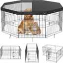 VEVOR Foldable Metal Dog Exercise Pen, Pet Puppy Playpen Yard Fence with Top Cover & Door, Indoor Outdoor 8 Panels 24" W x 24" H Dogs Crate Kennel with Ground Stakes for Small & Medium Dogs