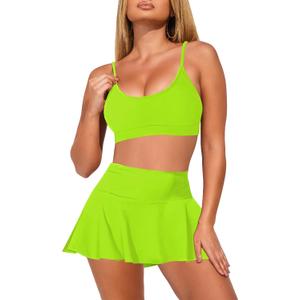 Pink Queen Women High Waisted Bikini Set Two Piece Swimsuit Swim Skirt Bathing Suit 2026 (Green, L)